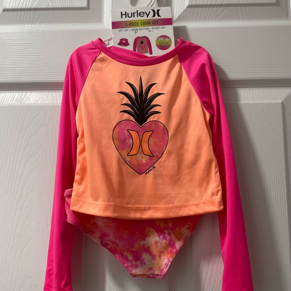 Hurley Kids' Pink and Orange Rashguard Set